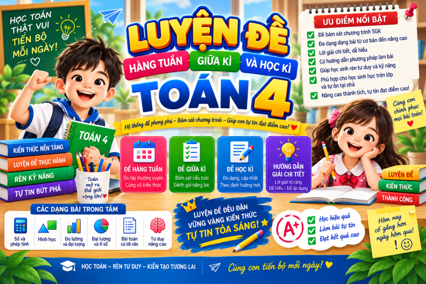LUYỆN ĐỀ HÀNG TUẦN, GIỮA KÌ VÀ HỌC KÌ TOÁN 4